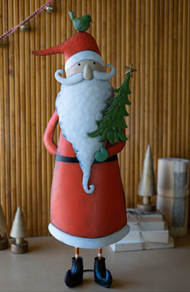 Painted Metal Santa with Tree