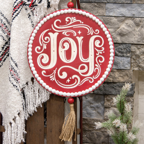 Joy Scroll Beaded Wood Sign