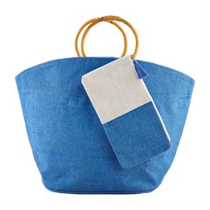 Blue Bright Jute Tote & Case Set