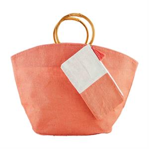 Coral Bright Jute Tote & Case Set