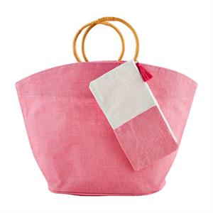 Pink Bright Jute Tote & Case Set