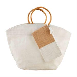 Cream Neutral Jute Tote & Case Set