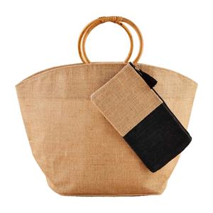 Tan Neutral Jute Tote & Case Set