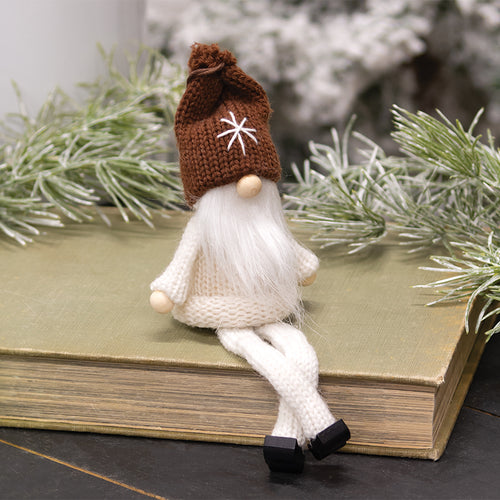 Mini Brown/White Snowflake Wooden Gnome
