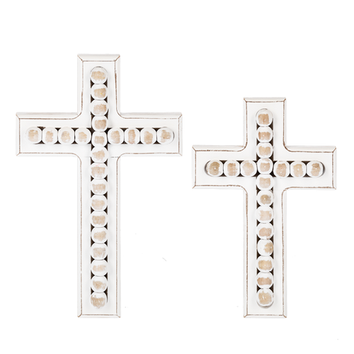 Whitewash Beaded Wall Cross