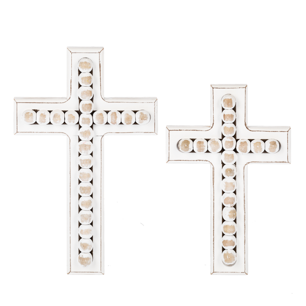 Whitewash Beaded Wall Cross