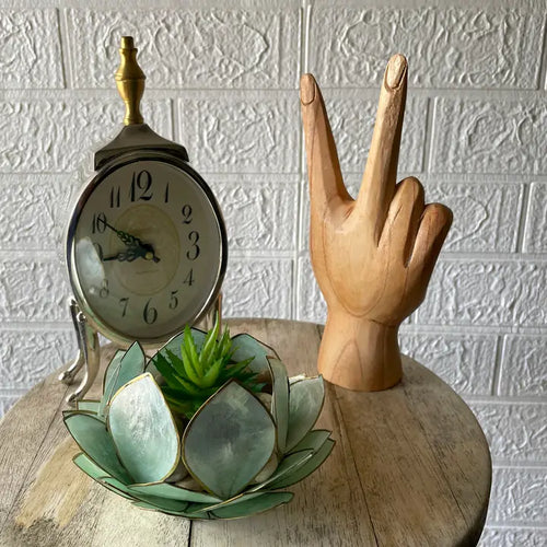 Carved Wood Peace Sign Hand Gesture Statue