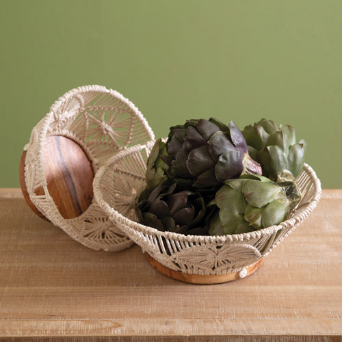 Wood and Macrame Bowl