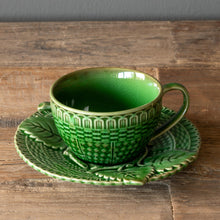 Load image into Gallery viewer, Green Glazed Tea Cup &amp; Saucer