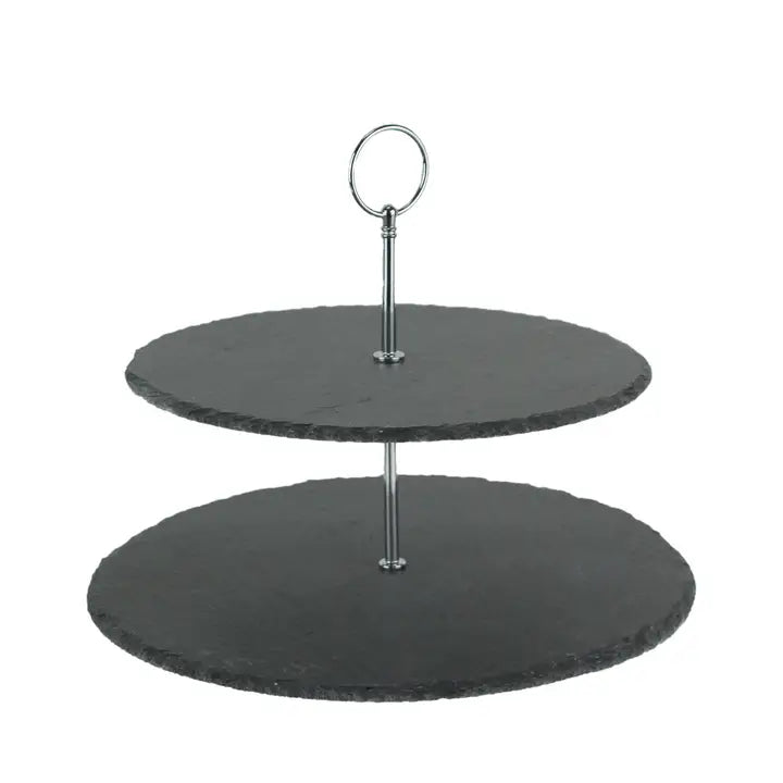 Slate Stone and Metal Serving Tray