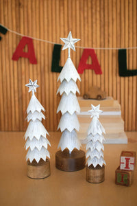 White-Washed Metal Christmas Tree with Wood Base