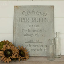Load image into Gallery viewer, Faded Metal Bar Rules Sign