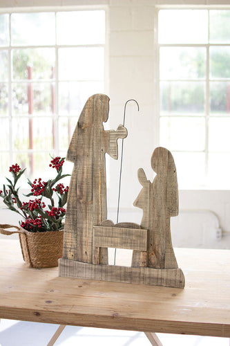 Wooden Nativity with Stand