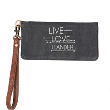 Load image into Gallery viewer, Live Love Wander Canvas Wristlet Black