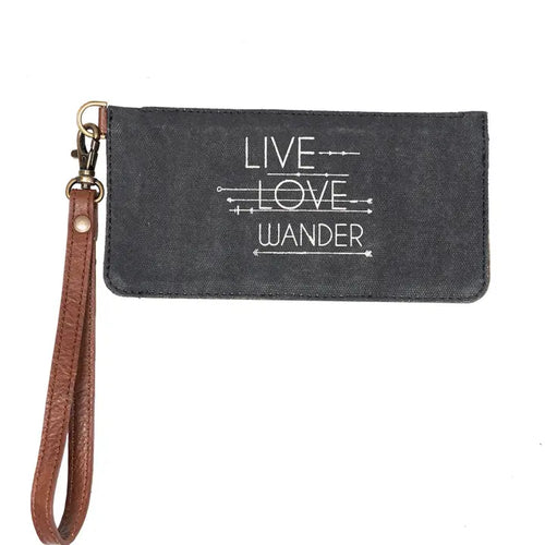 Live Love Wander Canvas Wristlet Black