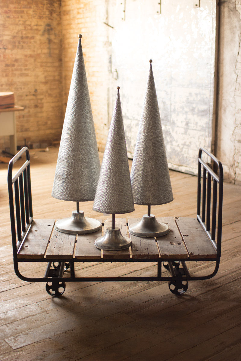 Set of 3 Giant Galvanized Topiaries with Brass Weld Detail