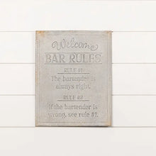 Load image into Gallery viewer, Faded Metal Bar Rules Sign