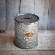 Load image into Gallery viewer, Galvanized Tin Coin Bank