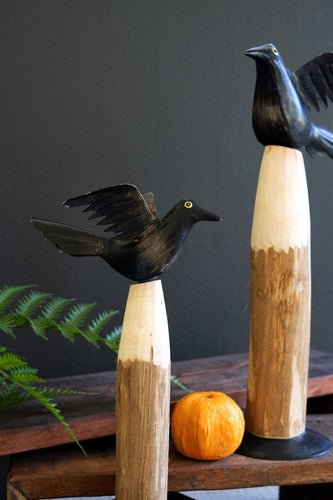 Black Iron Crow on Wooden Base