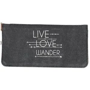 Live Love Wander Canvas Wristlet Black