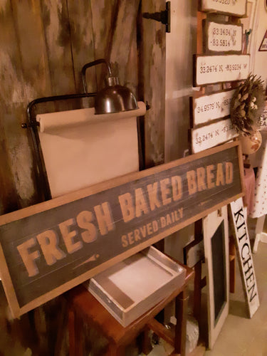 Fresh Baked Bread Sign on Wood