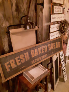Fresh Baked Bread Sign on Wood