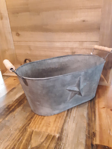 Oval Embossed tin with wood handles