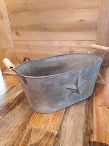Oval Embossed tin with wood handles