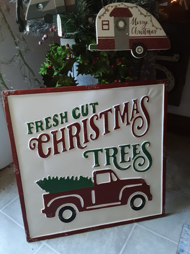 Embossed Metal Fresh Cut Christmas Trees Sign