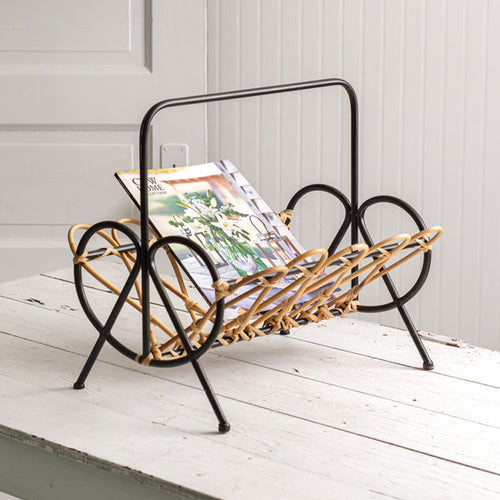 Rattan and Metal Magazine Holder