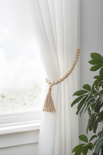 Natural Wood Beaded Loop with Tassel