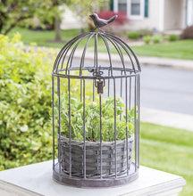 Load image into Gallery viewer, Graywash Metal Birdcage With Basket Planter