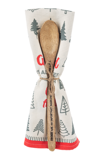 Friendsmas Kitchen Towel with Etched Spoon Set