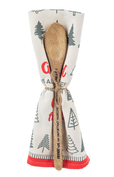 Friendsmas Kitchen Towel with Etched Spoon Set