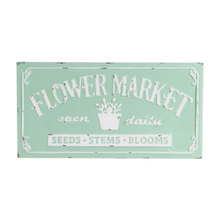 Load image into Gallery viewer, Mint &amp; White Enamel "Flower Market" Wall Decor