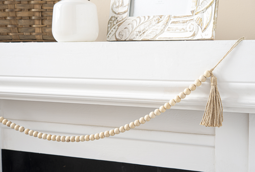 Natural Wood Beaded Garland with Tassel