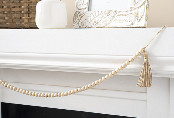 Natural Wood Beaded Garland with Tassel