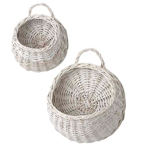 WHITE WICKER HANGING BASKET