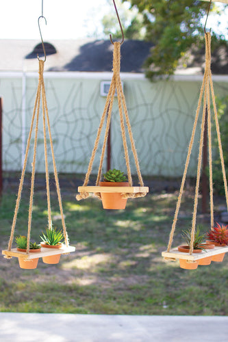 terracotta pots with recycled wood & jute hangers