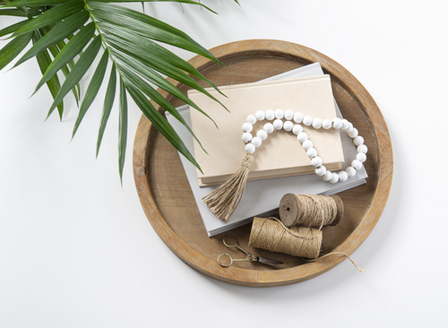 White Wood Beaded Loop with Tassel