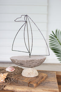 river rock and wire sailboat