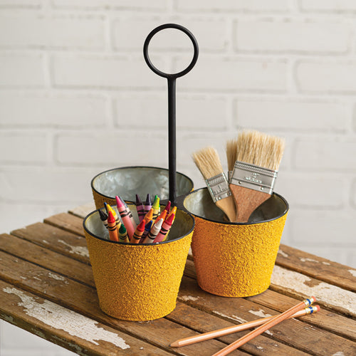 Textured Three Bucket Organizer with Handle