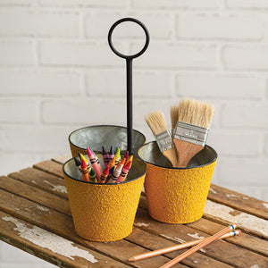 Textured Three Bucket Organizer with Handle