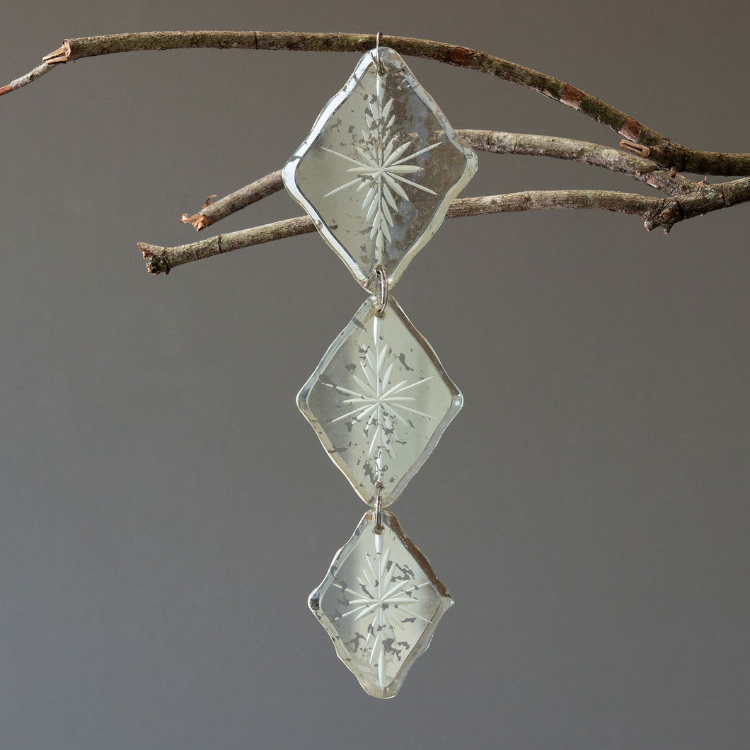 Antique Mirror Diamond Shape Triple Drop Ornament