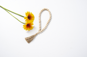 Natural Wood Beaded Loop with Tassel