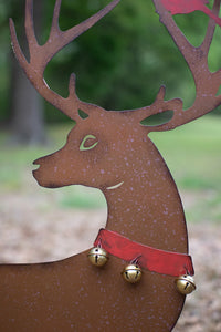 set of 2 rustic reindeer yard art with red birds
