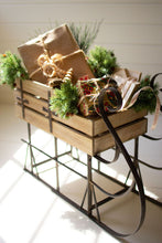 Load image into Gallery viewer, wood and metal christmas sled