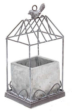 Load image into Gallery viewer, Graywash Metal Birdcage with Cement Planter