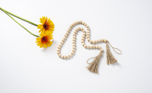 Natural Wood Beaded Garland with Tassel