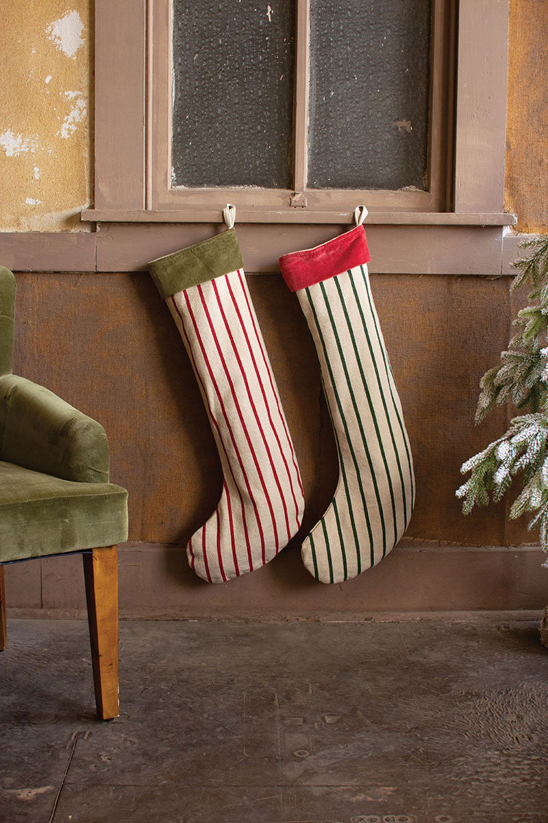 giant striped christmas stockings with velvet collar